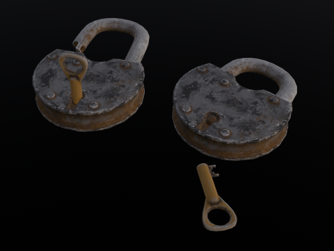 Rusted Lock and Key 3D Model