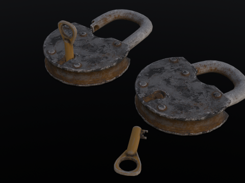 Rusted Lock and Key 3D Model
