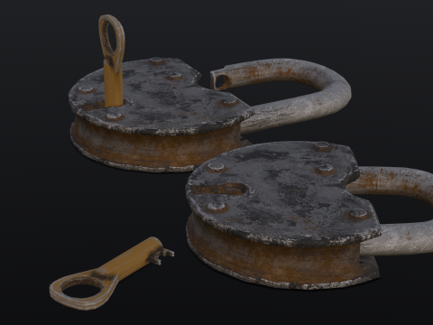 Rusted Lock and Key 3D Model