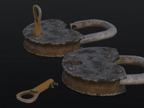 Rusted Lock and Key 3D Model