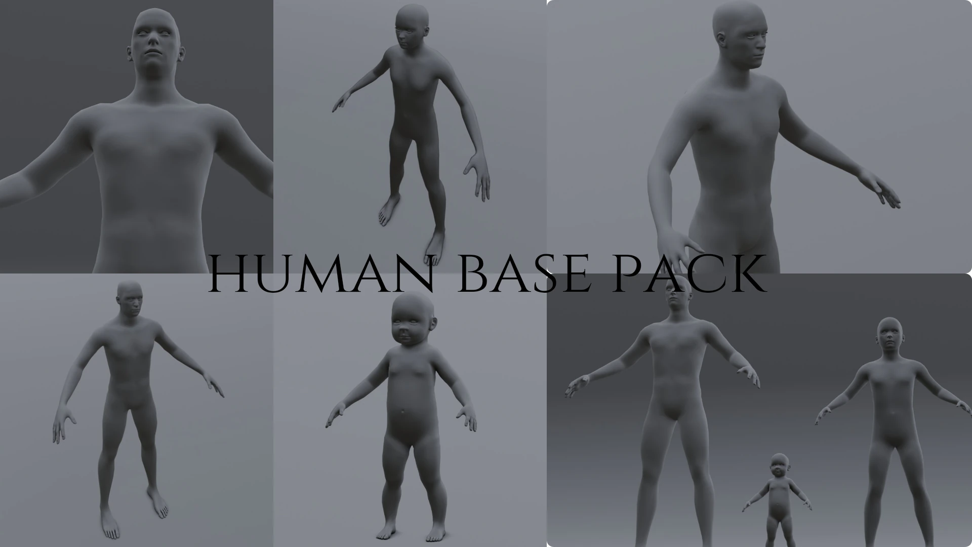 Human Family Base Pack 3D Model .c4d .max .obj .3ds .fbx .stl .blend