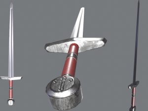 Melee weapon set longsword one-handed mace and stilletto 3D Model