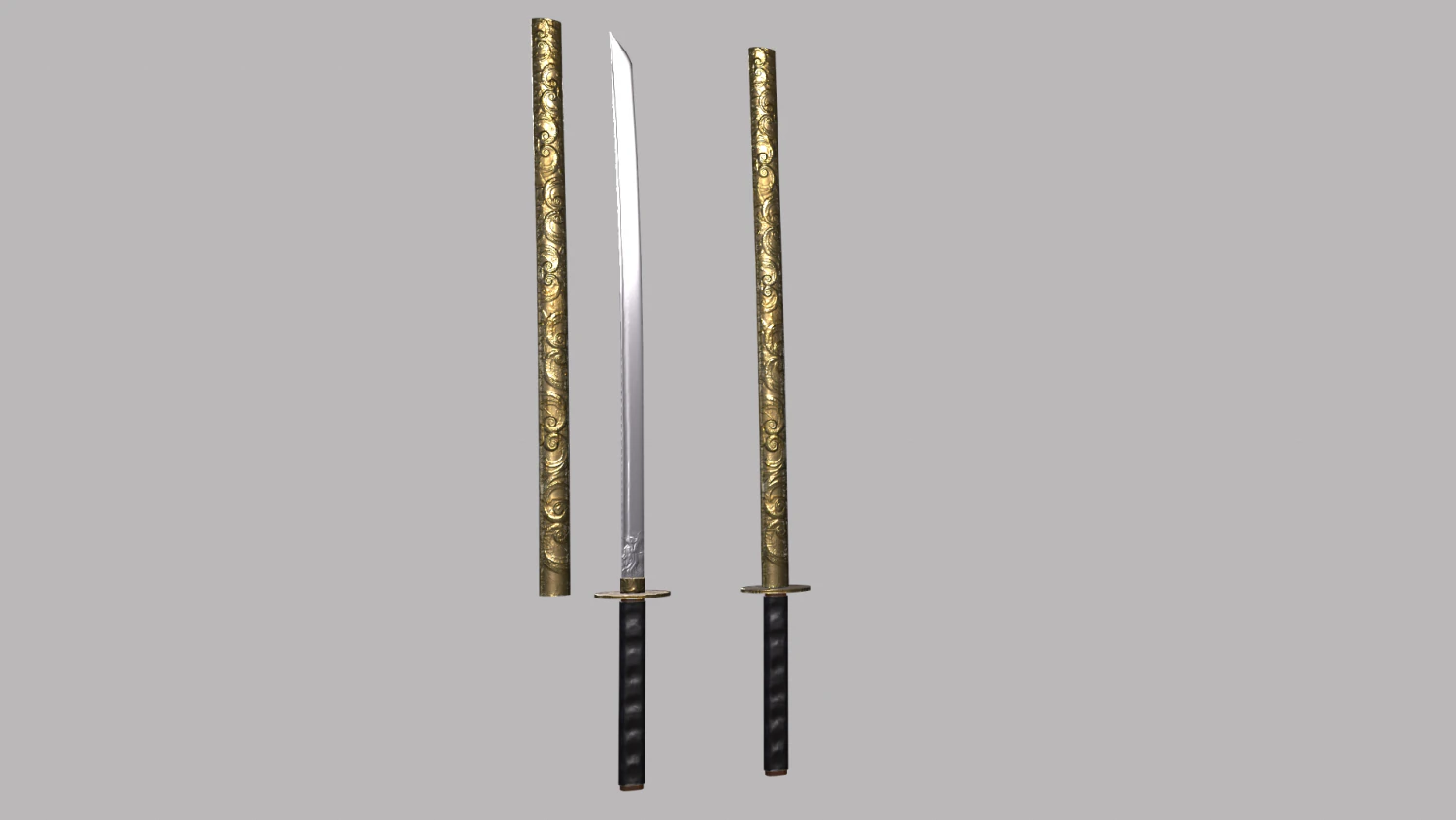 Engraved Katana 3D Model .c4d .max .obj .3ds .fbx .stl .blend 