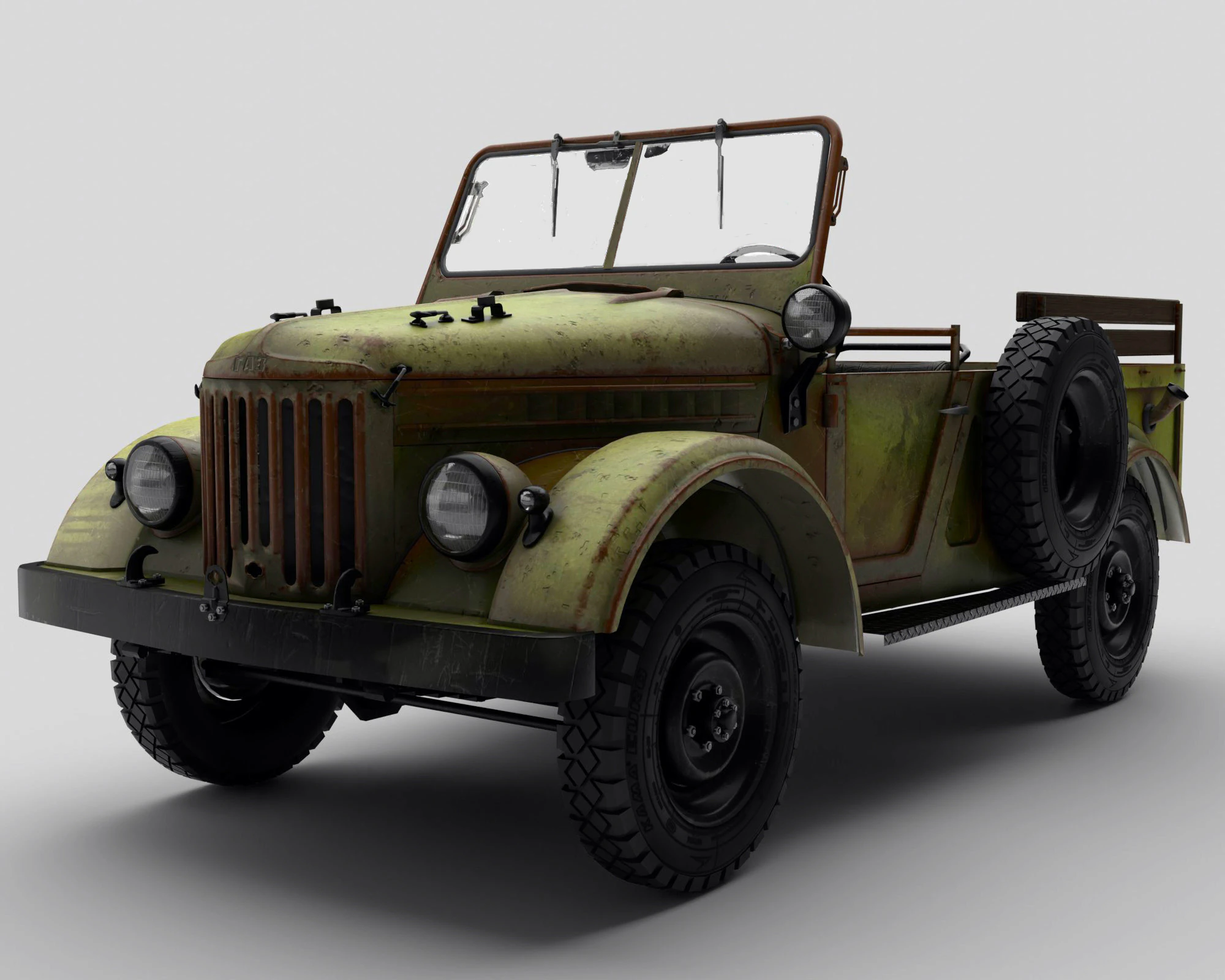 Old rusty car GAZ 69 3D Model .c4d .max .obj .3ds .fbx .stl .blend