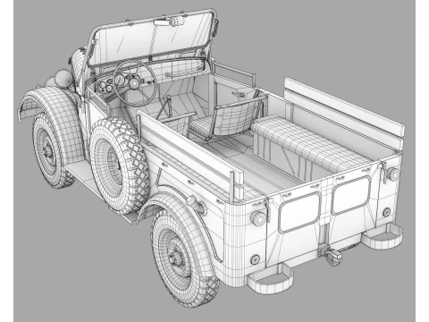 Old rusty car GAZ 69 3D Model