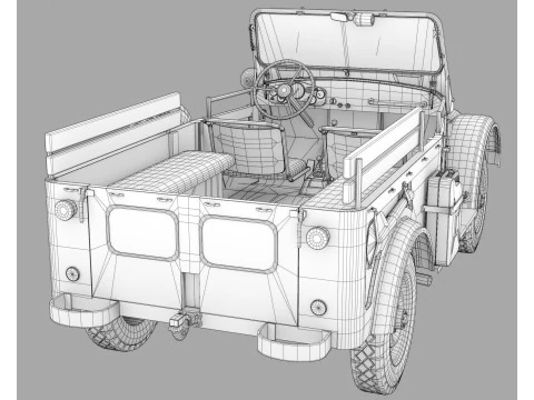 Old rusty car GAZ 69 3D Model