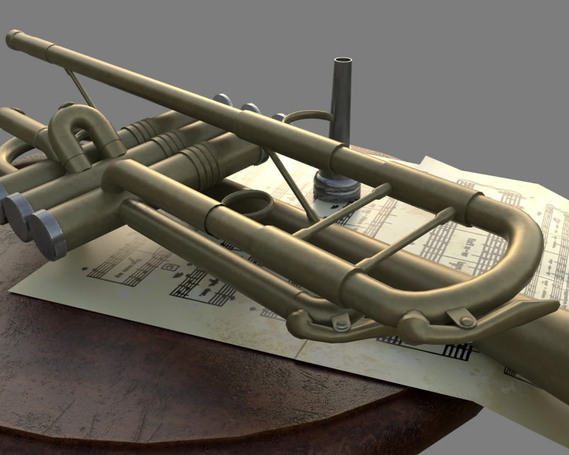 Stilleven met een muzikale trompet 3D Model .c4d .max .obj .3ds .fbx .stl .blend 