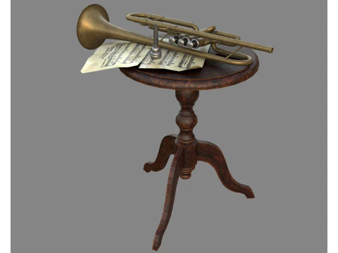 Stilleven met een muzikale trompet 3D Model