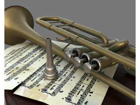 Stilleven met een muzikale trompet 3D Model