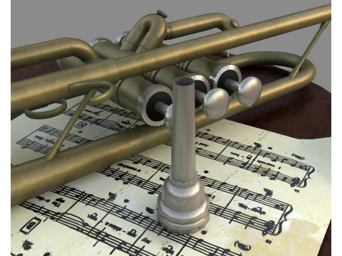 Stilleven met een muzikale trompet 3D Model