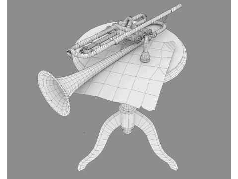 Stilleven met een muzikale trompet 3D Model