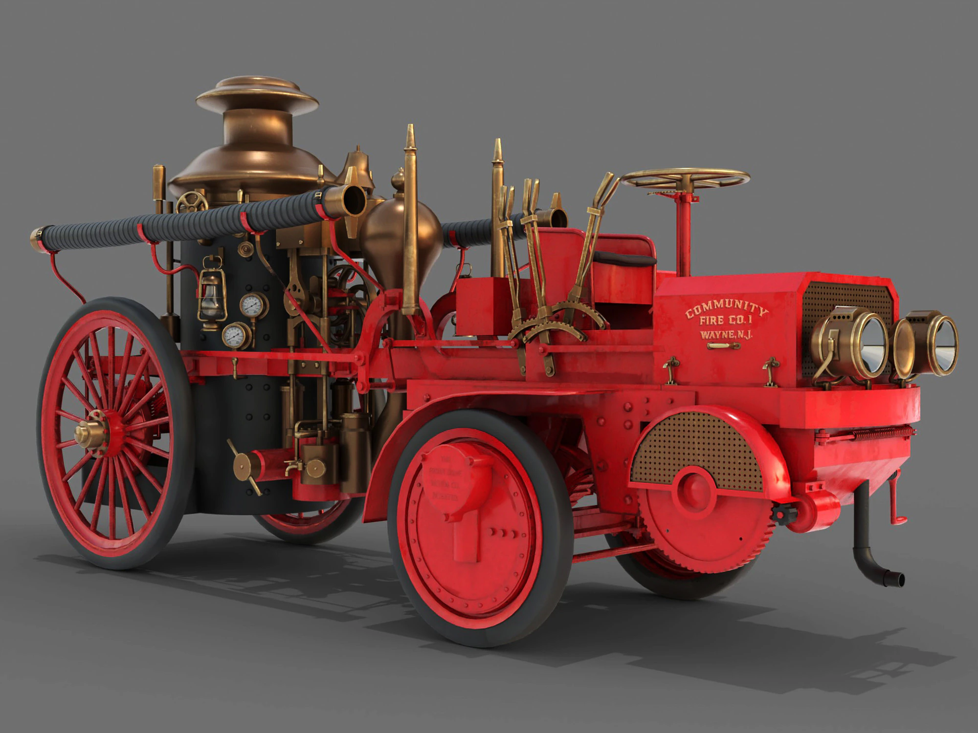 1911 Christie Fire Engine 3D Model .c4d .max .obj .3ds .fbx .stl .blend 