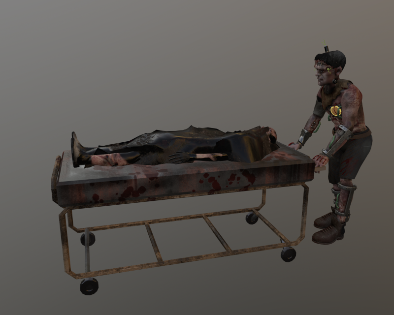 Frankenstein carries a gurney with a body Model 3D .c4d .max .obj .3ds .fbx .stl .blend