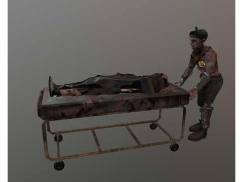 Frankenstein carries a gurney with a body Modelo 3D