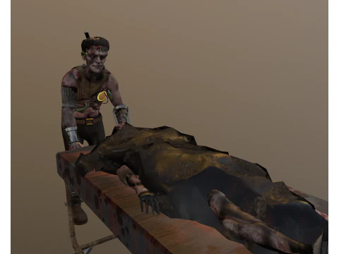 Frankenstein trasporta una barella con un corpo Modello 3D