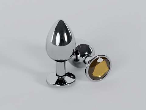 Plug anal en métal jaune orné de bijoux Modèle 3D