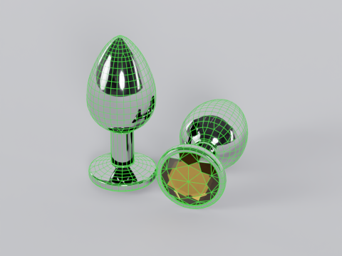 Plug anal de metal amarelo com joias Modelo 3D