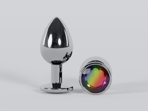 Plug anal de metal iridescente com joias Modelo 3D