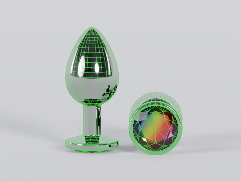 Plug anal de metal iridescente com joias Modelo 3D