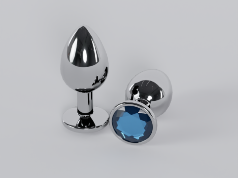 Jewelled Blue Metal Butt Plug 3D Model