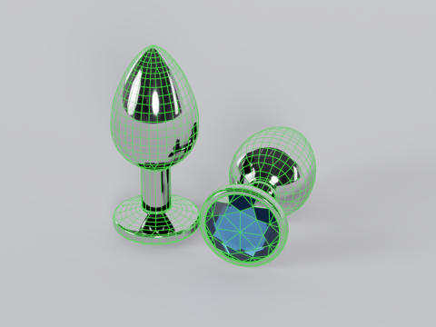 Jewelled Blue Metal Butt Plug 3D Model