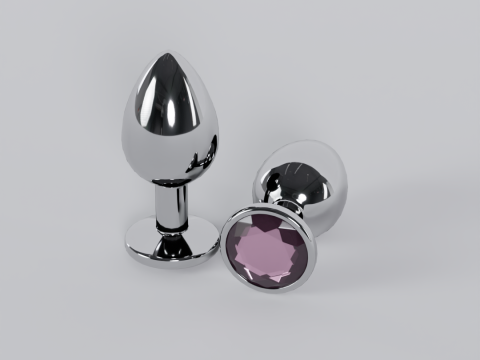 Jewelled Light Pink Metal Butt Plug 3D Model