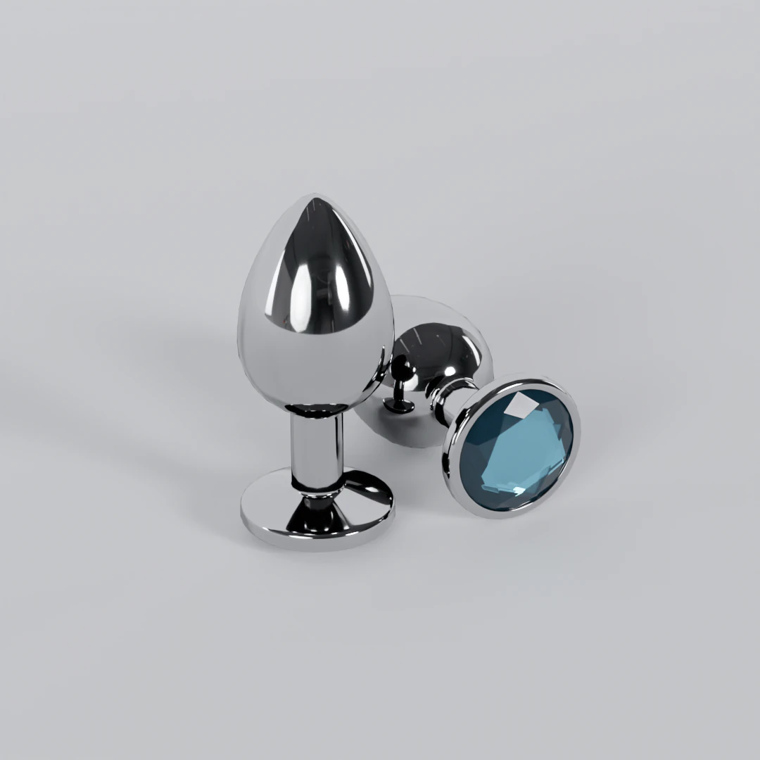 Jewelled Light Blue Metal Butt Plug 3D Model .c4d .max .obj .3ds .fbx .stl .blend 
