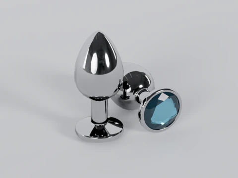 宝石をあしらったライトブルーのメタルバットプラグ 3Dモデル