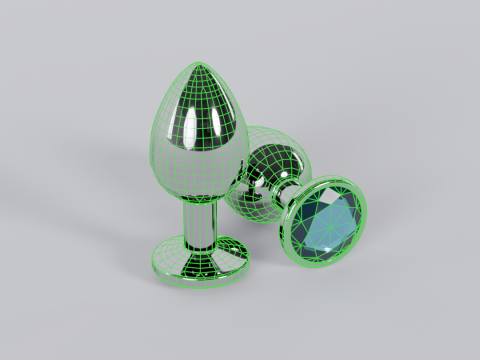 Jewelled Light Blue Metal Butt Plug 3D Model