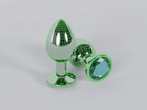 Jewelled Light Blue Metal Butt Plug 3D Model