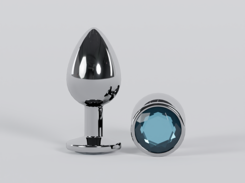 Jewelled Light Blue Metal Butt Plug 3D Model