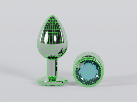 Jewelled Light Blue Metal Butt Plug 3D Model