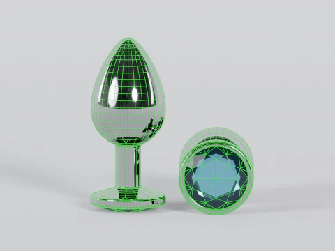 Jewelled Light Blue Metal Butt Plug 3D Model
