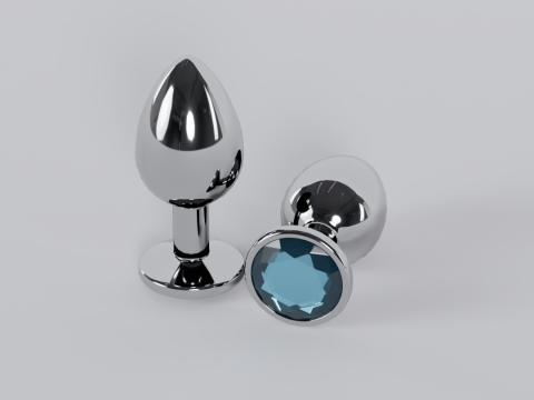 Jewelled Light Blue Metal Butt Plug 3D Model