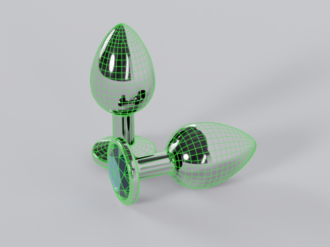 Jewelled Light Blue Metal Butt Plug 3D Model