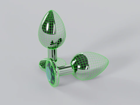 Jewelled Light Blue Metal Butt Plug 3D Model