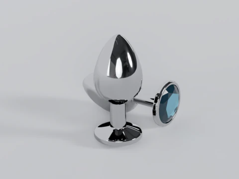 Jewelled Light Blue Metal Butt Plug 3D Model