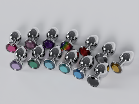 Pack of 13 Jewelled Metal Butt Plugs 3D Model