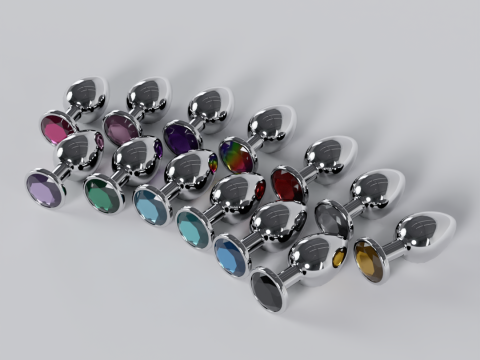 Pack of 13 Jewelled Metal Butt Plugs 3D Model