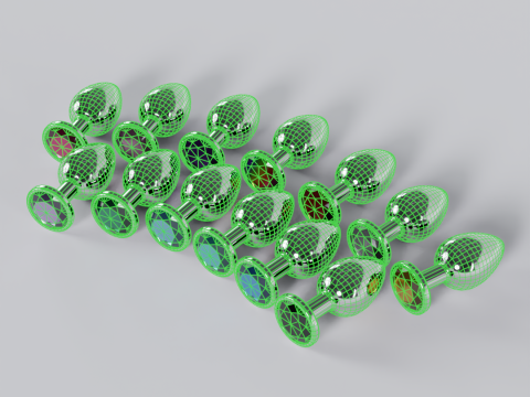 Pack of 13 Jewelled Metal Butt Plugs 3D Model