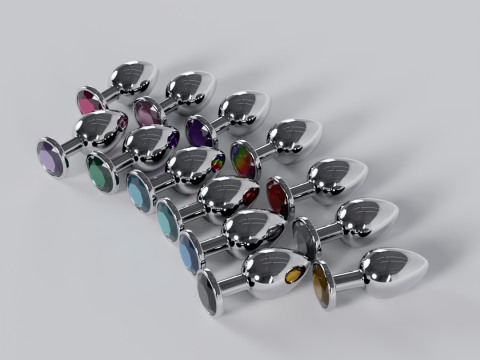 Pack of 13 Jewelled Metal Butt Plugs 3D Model