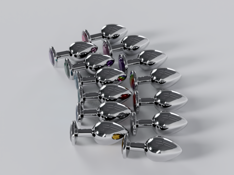 Pack of 13 Jewelled Metal Butt Plugs 3D Model
