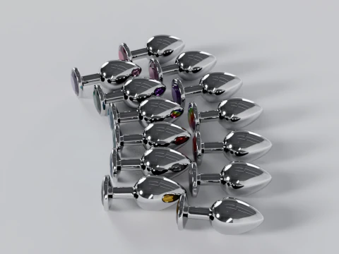 Pack of 13 Jewelled Metal Butt Plugs 3D Model