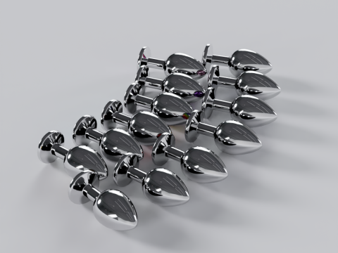Pack of 13 Jewelled Metal Butt Plugs 3D Model