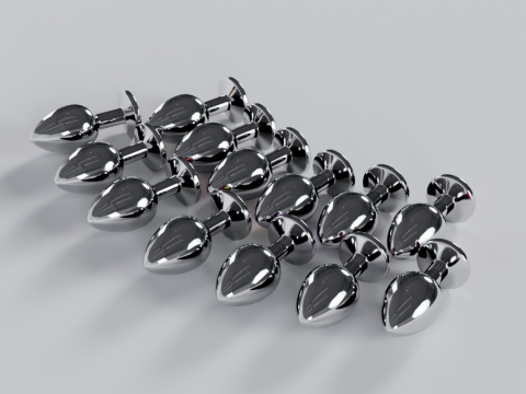 Pack of 13 Jewelled Metal Butt Plugs 3D Model