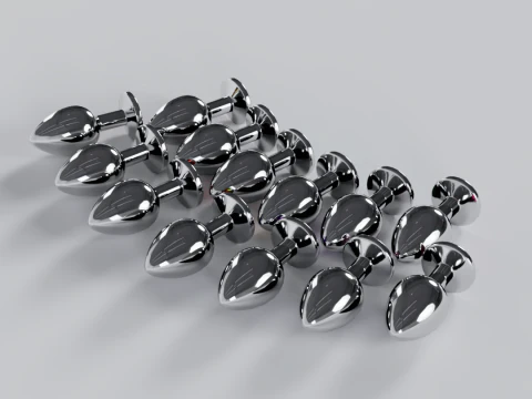 Pack of 13 Jewelled Metal Butt Plugs 3D Model