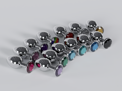 Pack of 13 Jewelled Metal Butt Plugs 3D Model