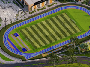 SOCCER FIELD WITH ATHLETICS TRACK 3D Model