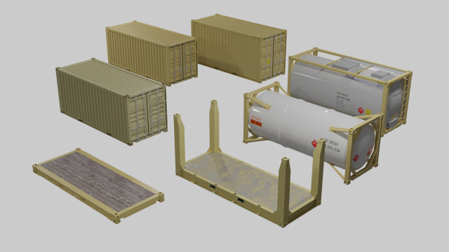 3D Container 20ft Set models 3D 模型 .c4d .max .obj .3ds .fbx .stl .blend 
