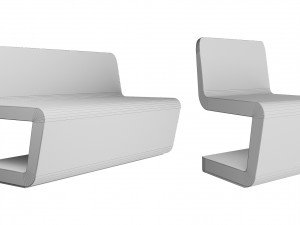 Concrete bench and chair FLOW Model 3D